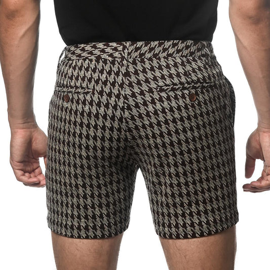 Sand/Sienna Houndstooth 6" Inseam Knit Jacquard Chino Shorts by Postmarc