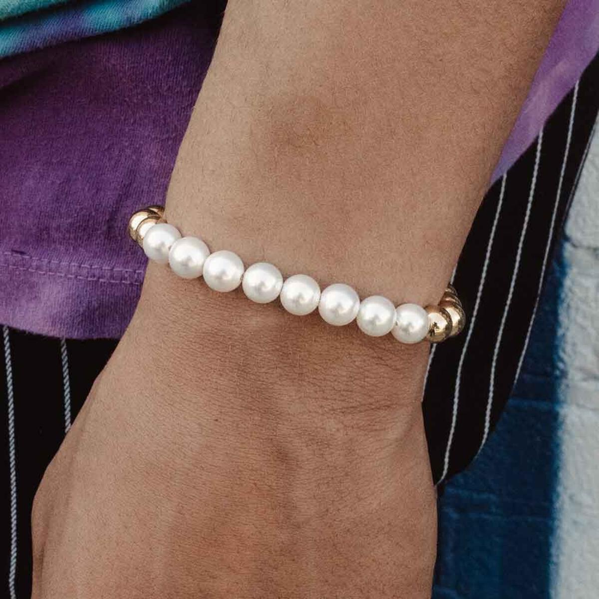 White Gold Half Pearl Bracelet by Gold Gods
