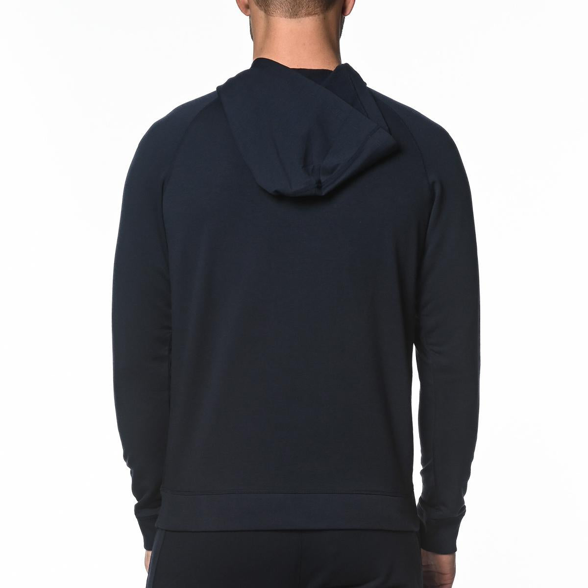 Navy Hoodie Stretch Fleece Pullover by Postmarc