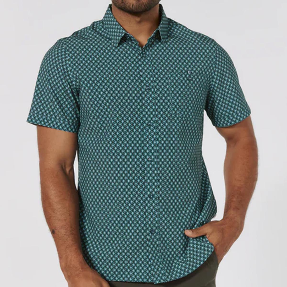 Mencia Teal Print Short Sleeve Shirt by 7 Diamonds