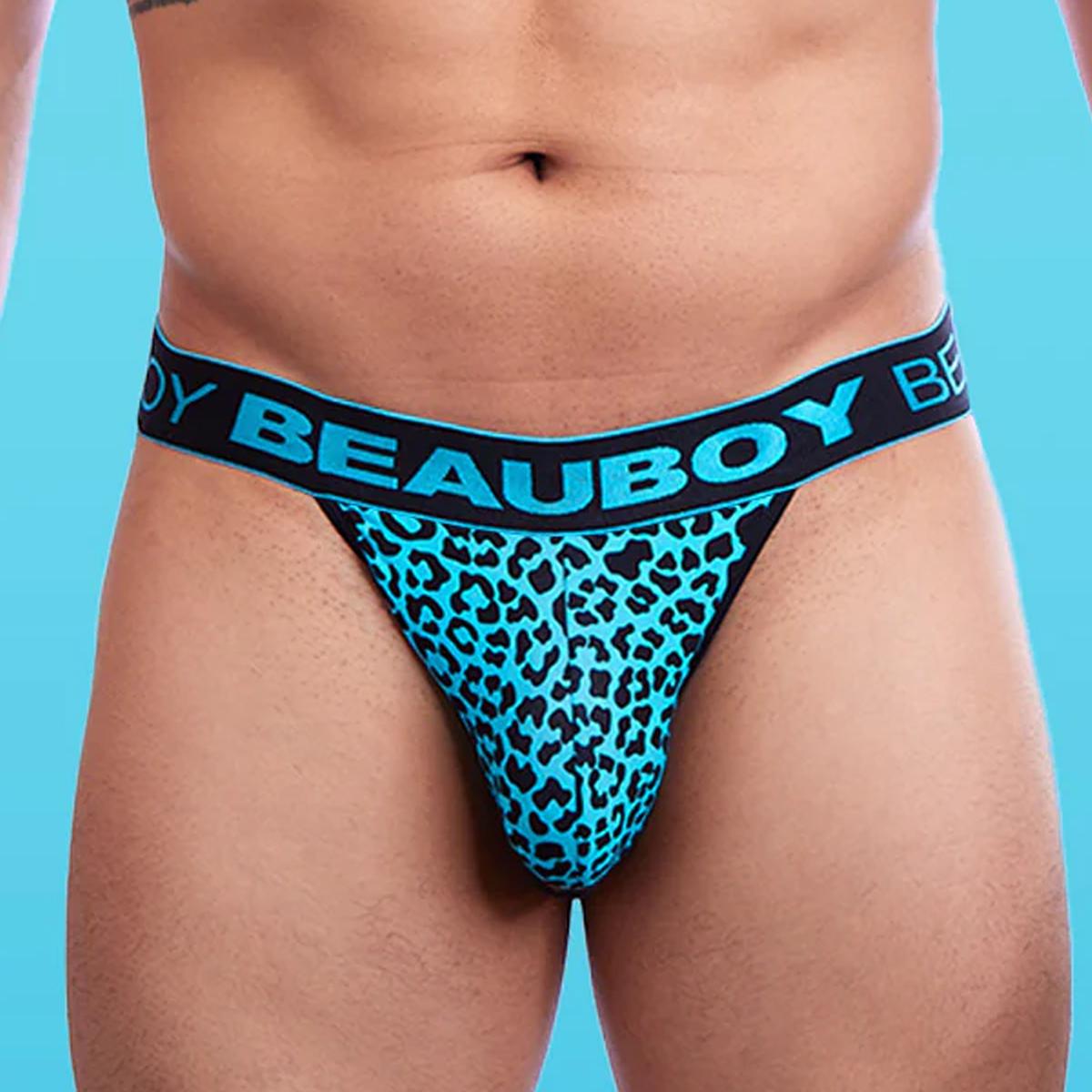 Aqua/Black Leopard Print Thong by Beauboy Menswear