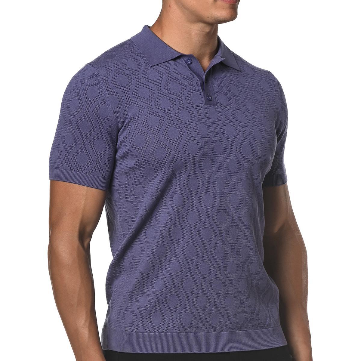 Violet Purple Spiro Textured Silk and Tencel Mesh Knit Polo Shirt by Postmarc