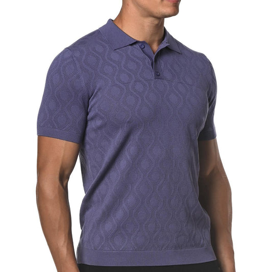 Violet Purple Spiro Textured Silk and Tencel Mesh Knit Polo Shirt by Postmarc