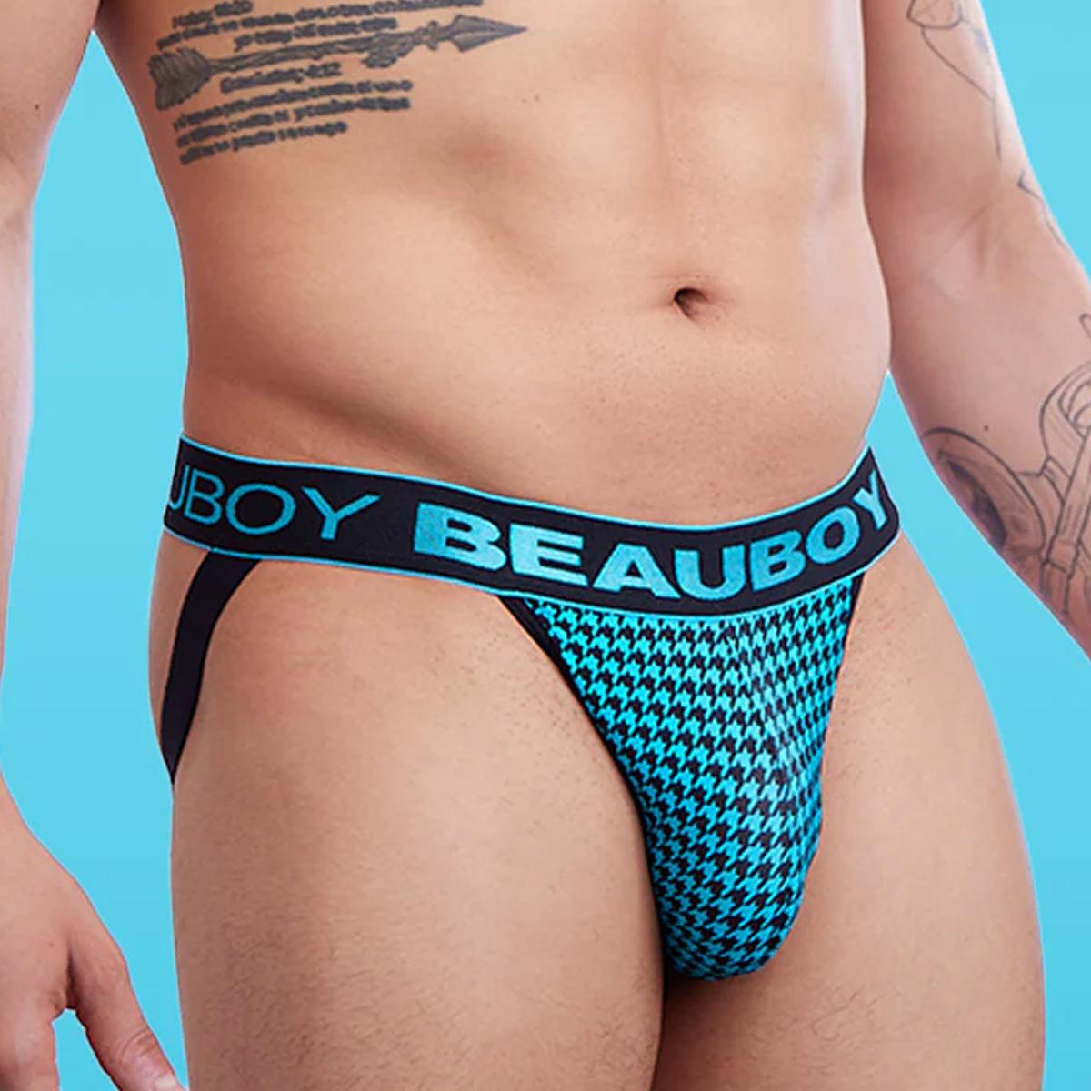 Aqua/Black Houndstooth Print Jock by Beauboy Menswear