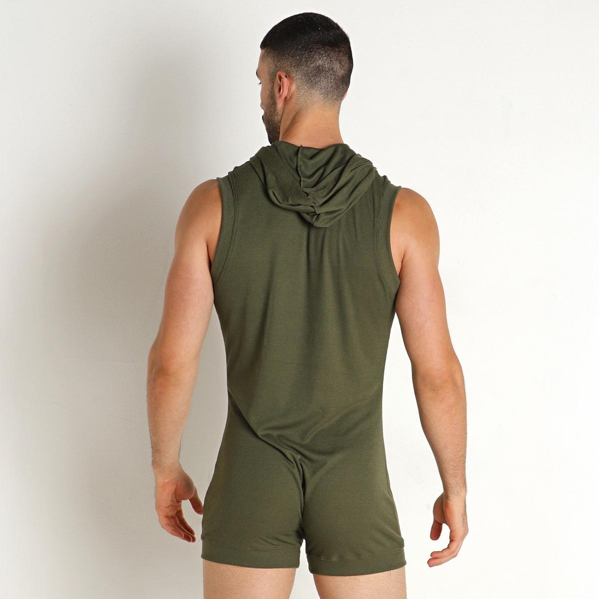 Army Green Ribbed Hoodie Body Suit by Rick Majors
