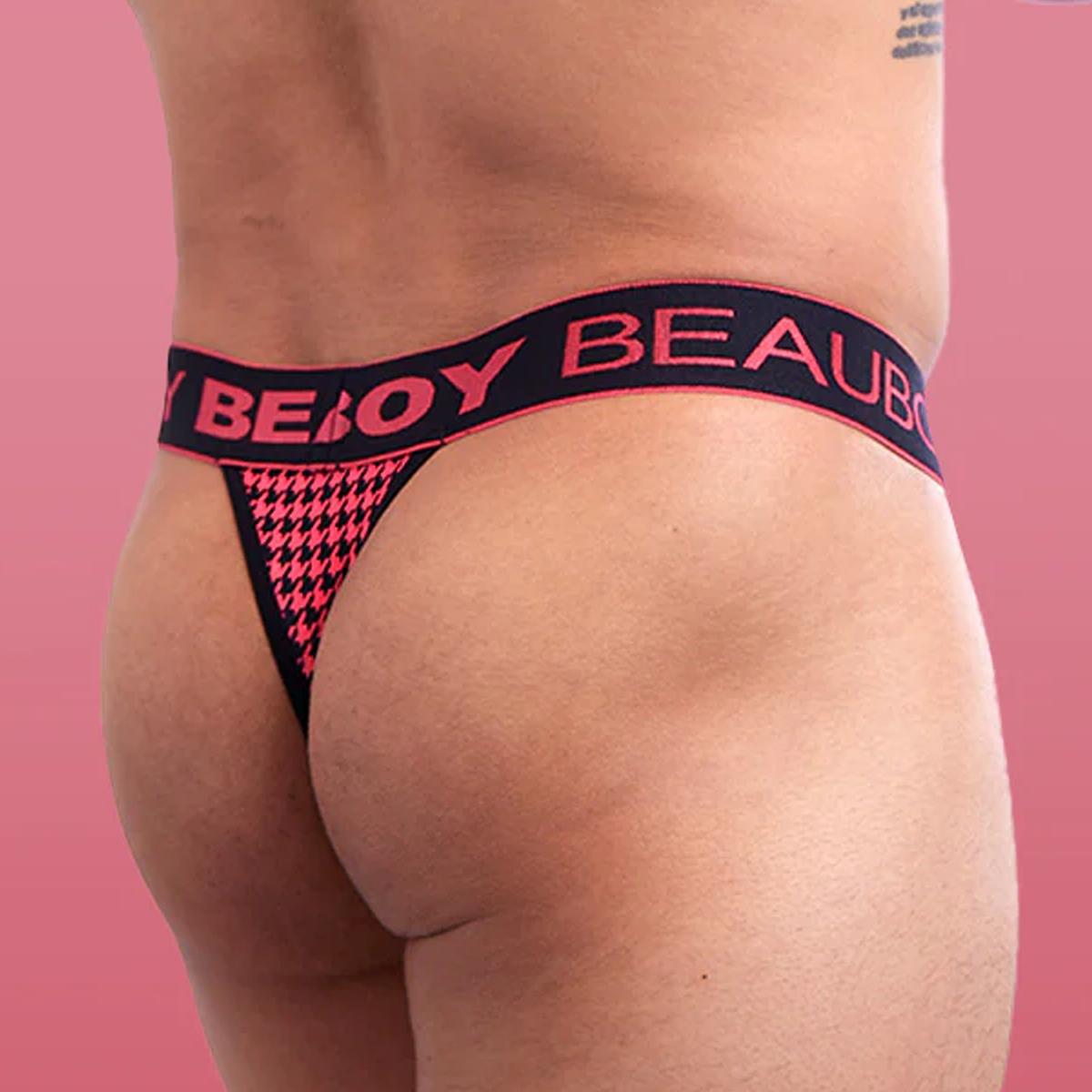 Coral/Black Houndstooth Print Thong by Beauboy Menswear