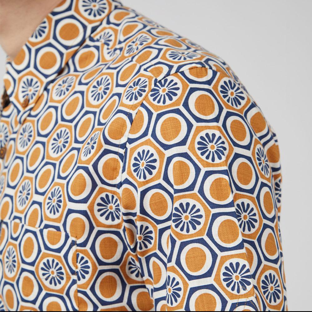 Retro Navy/Tan Floral Print Short Sleeve Shirt by Ben Sherman