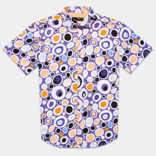 Eye of Beholder Purple/Gold Short Sleeve Button Down Shirt by Eight-X