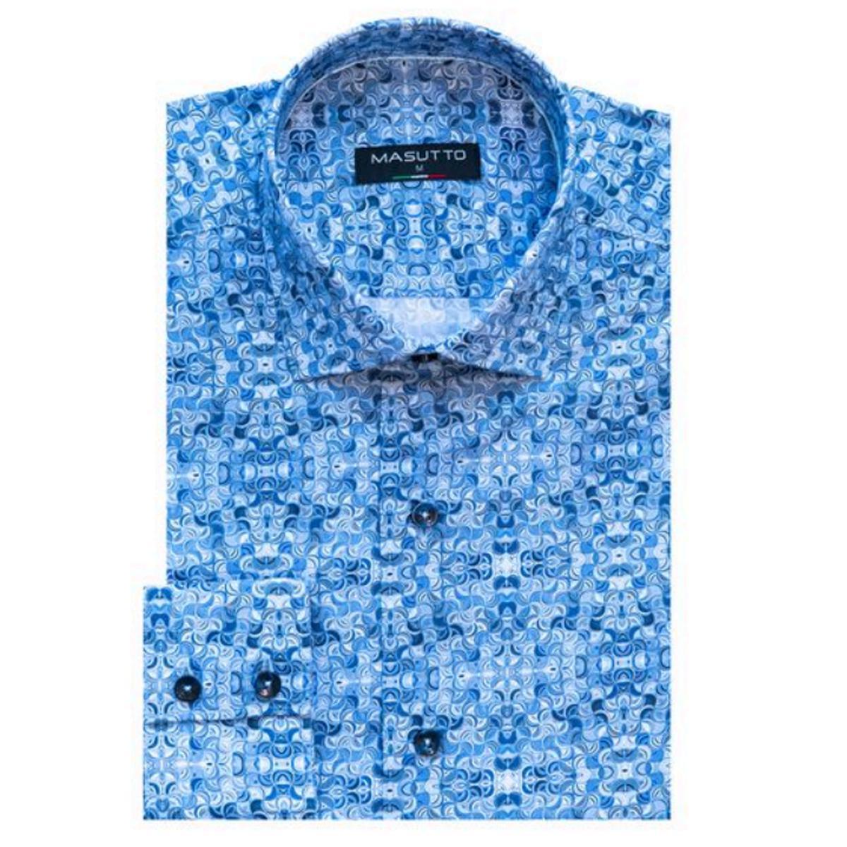 Kyoto Blue Abstract Cotton Long Sleeve Shirt by Masutto