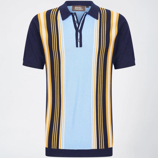 The Same Love Navy/Yellow Striped Knit Polo by 4funkyflavours