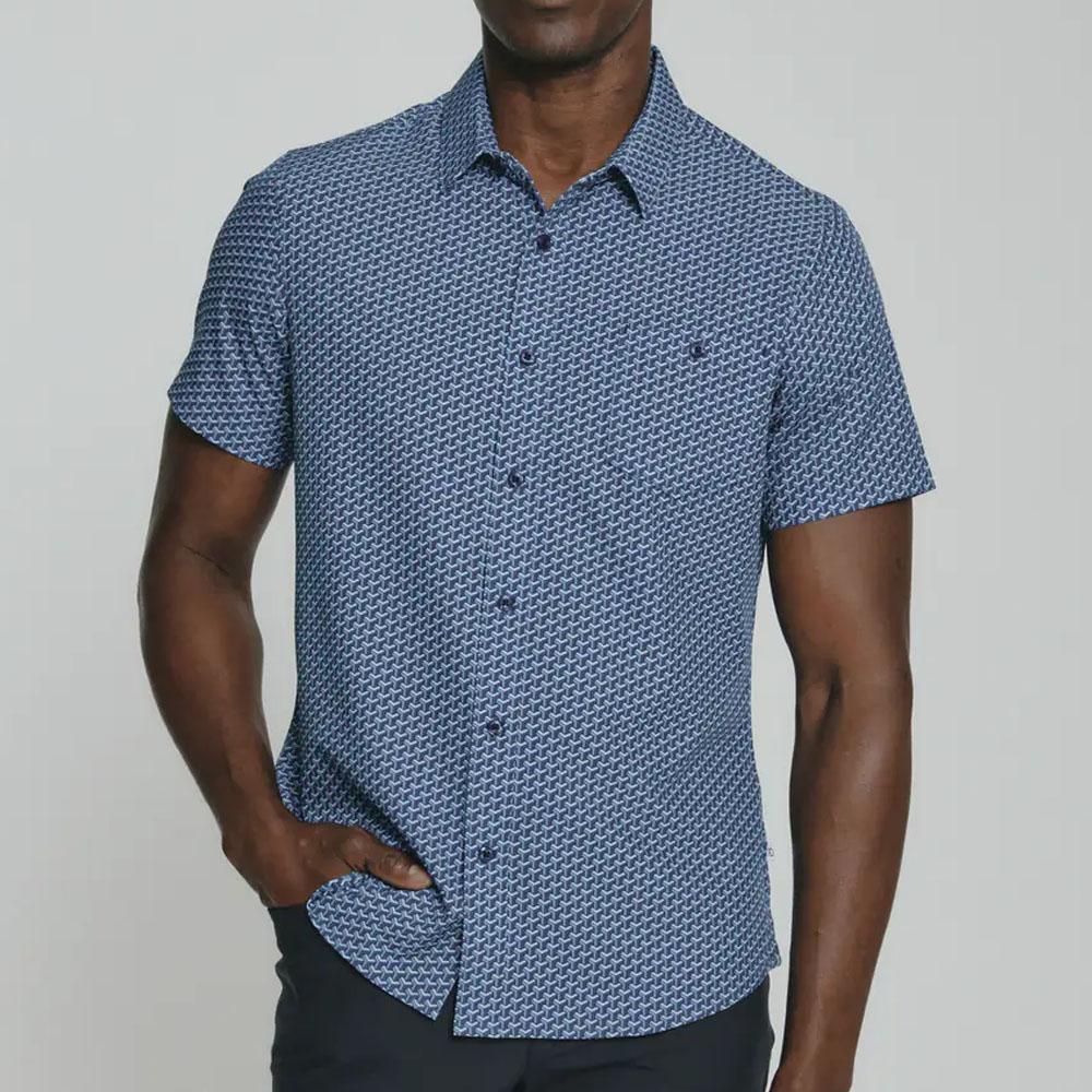 Wyrie Navy Short Sleeve Patterned Shirt by 7Diamonds