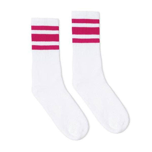 Fuchsia Striped White Crew Socks by SOCCO