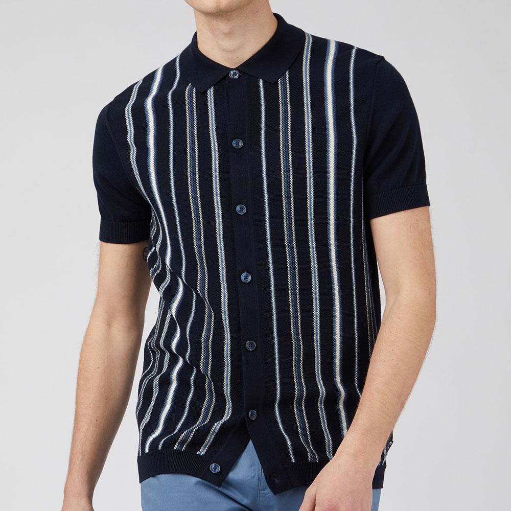 Striped Navy Button-Down Knit Polo by Ben Sherman
