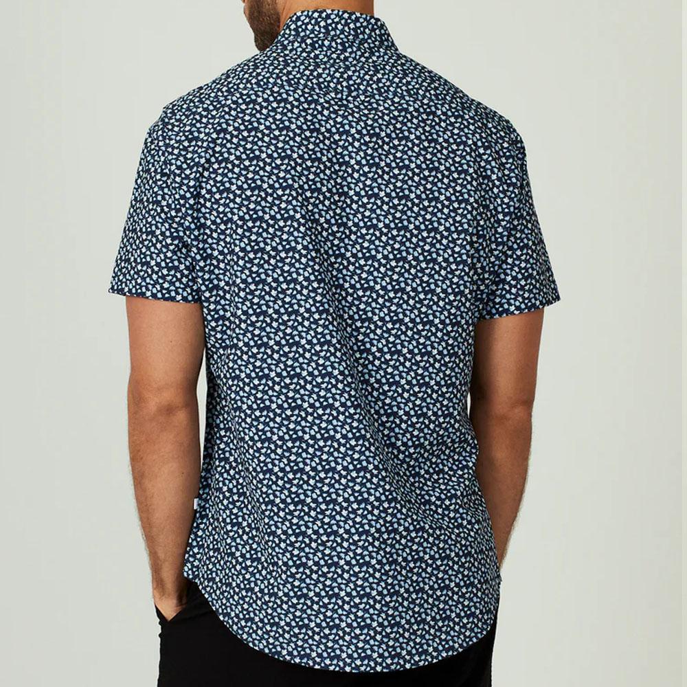 Cion Navy Floral Print Short Sleeve Shirt by 7 Diamonds