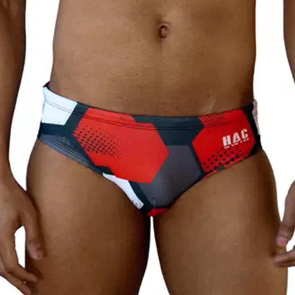 Red/Grey Hex Basic Swim Brief by HAC Swim