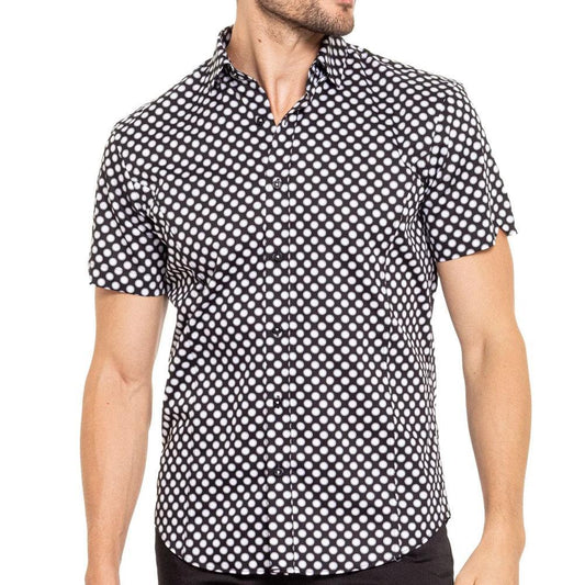 Push Button Black/White Short Sleeve Shirt by Eight X (M-20863K)