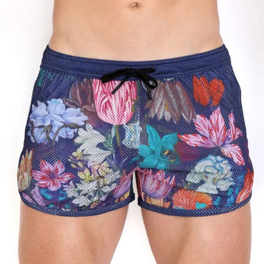 Hand Painted Floral Bouquet Mesh Shorts by Skull & Bones