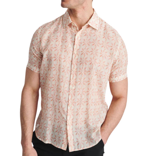 Blush/Peach Tiles Printed Lightweight Cotton/Silk Short Sleeve Woven Shirt by Postmarc