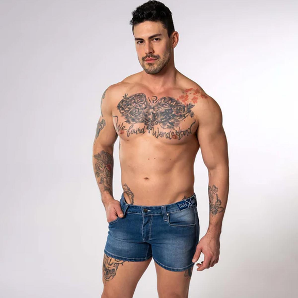 Sky Blue Denim 4" Inseam Stretch Cotton Ceetee Shorts by TigerXHorse Denim