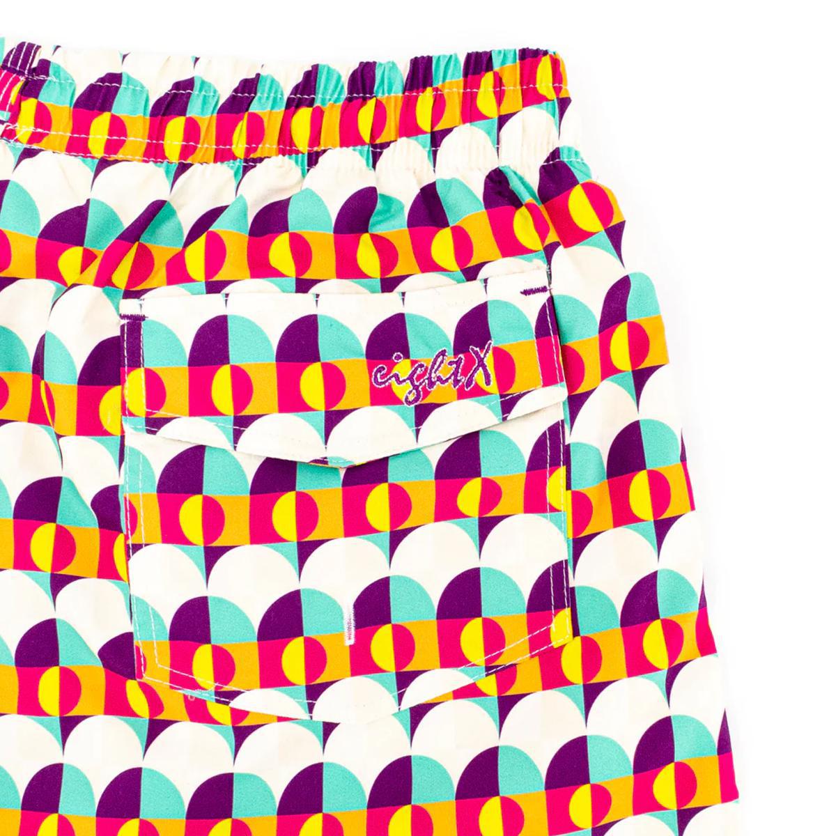 Sunset Alchemy Multicolor Geometric Pattern Swim Trunks by Eight X