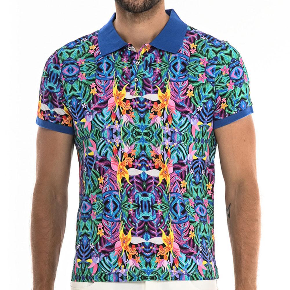 Purple/Blue Tropics Stretch Cotton Jersey Knit Polo by Postmarc (PM-16117)