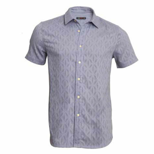 Sky Blue Mosaic Cotton Jacquard Short Sleeve Shirt by Postmarc