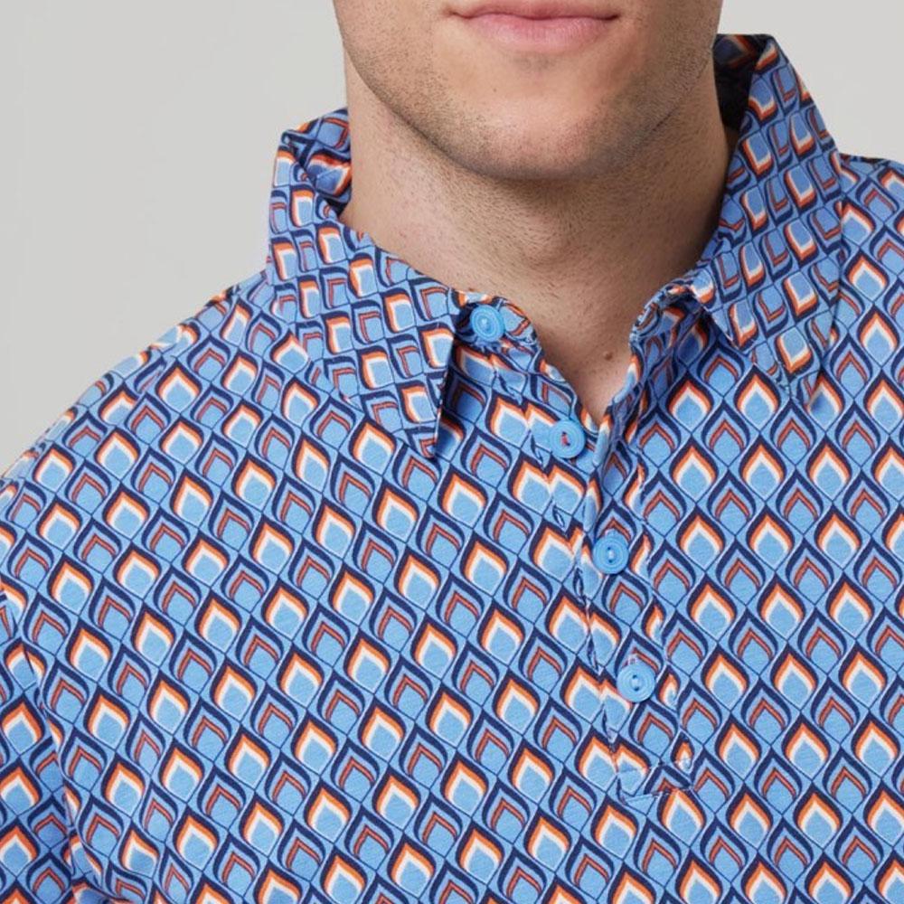 Say It Softly Blue/Orange Geometric Print Polo by 4funkyflavours
