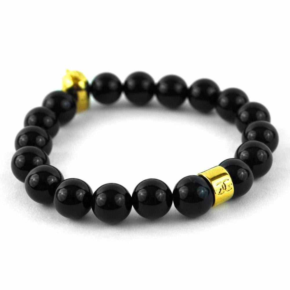 Glossy Black Lion Beaded 8" Bracelet by Gold Gods