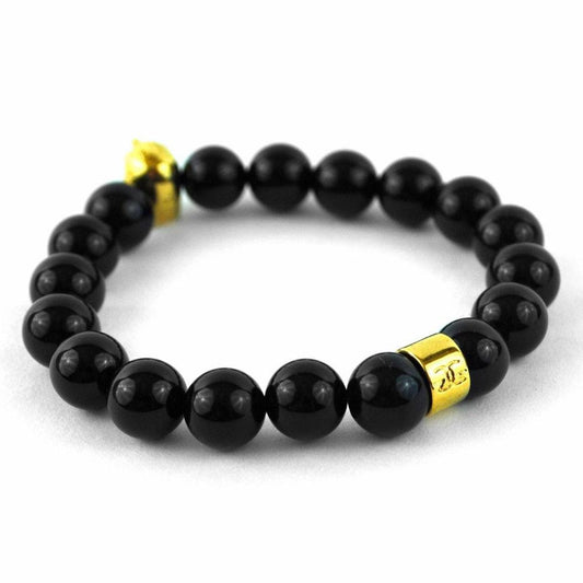 Glossy Black Lion Beaded 8" Bracelet by Gold Gods