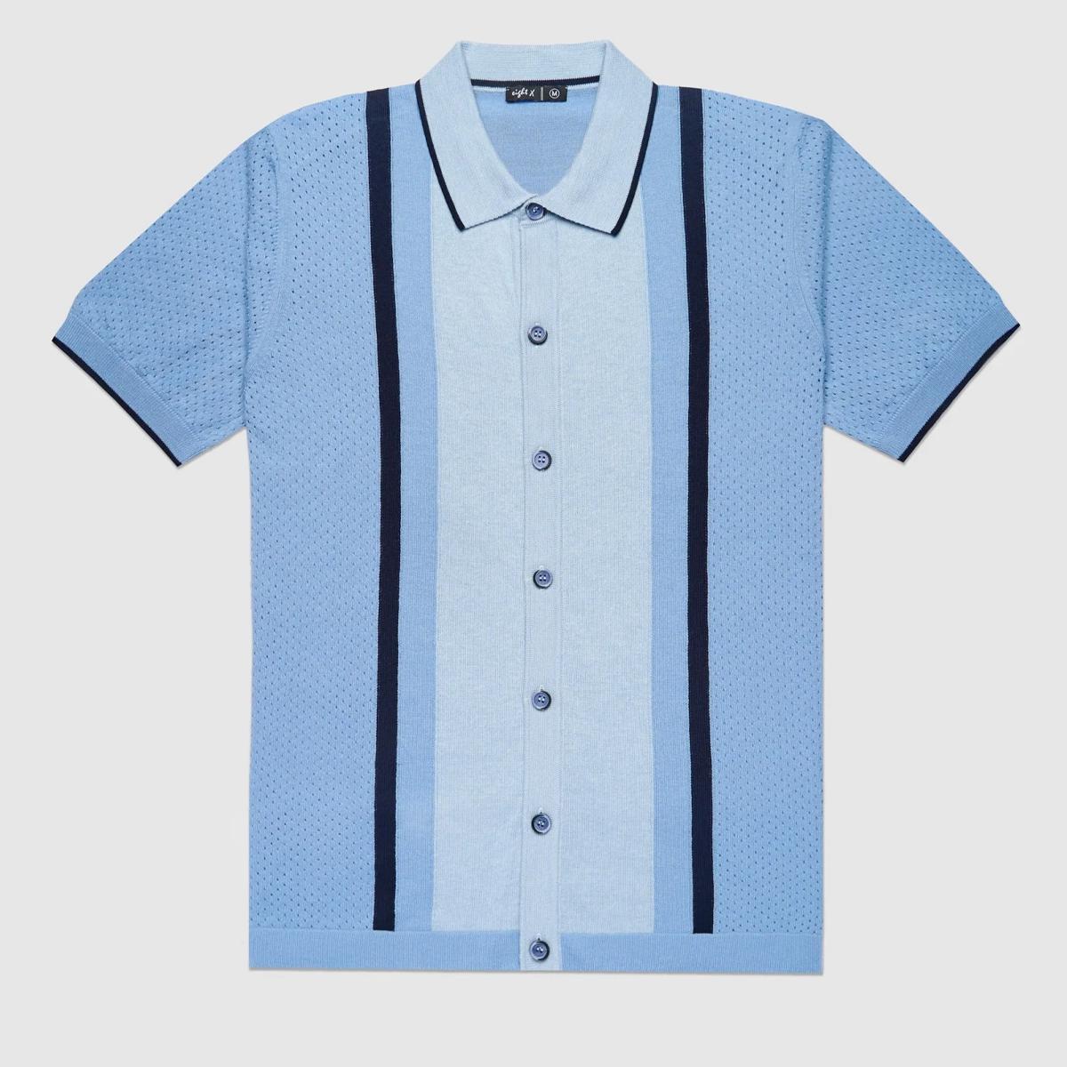 Varsity Knit Light Blue Short Sleeve Shirt by Eight X