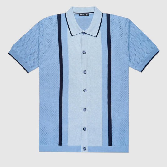 Varsity Knit Light Blue Short Sleeve Shirt by Eight X