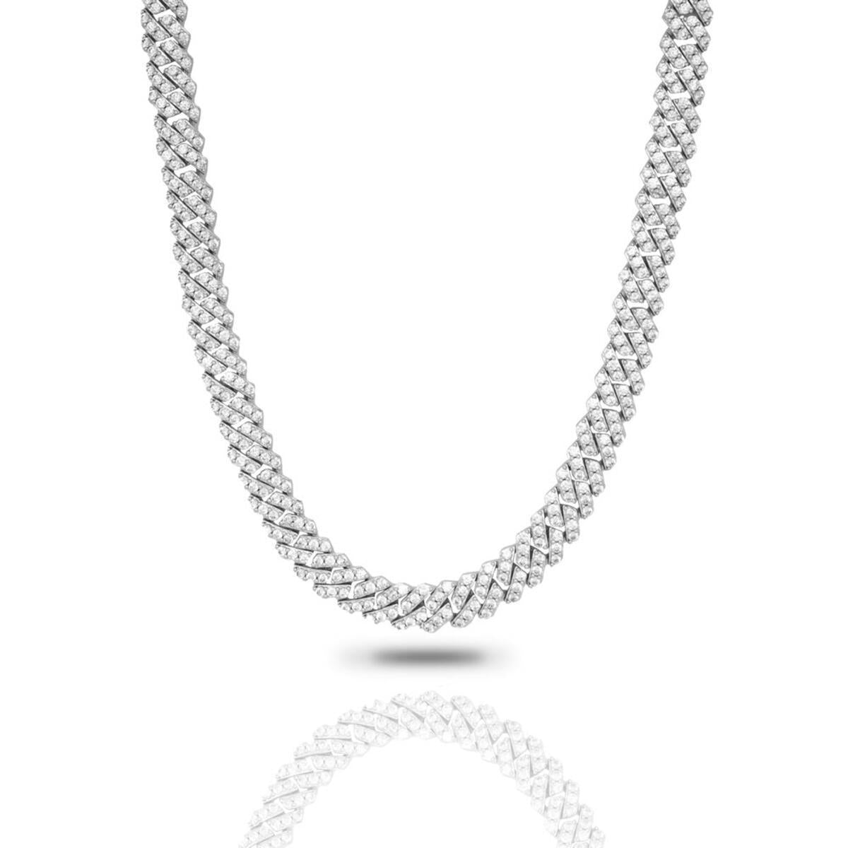 8MM White Gold Straight Edge Diamond Cuban Chain by Gold Gods