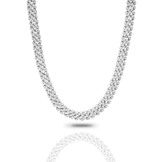 8MM White Gold Straight Edge Diamond Cuban Chain by Gold Gods
