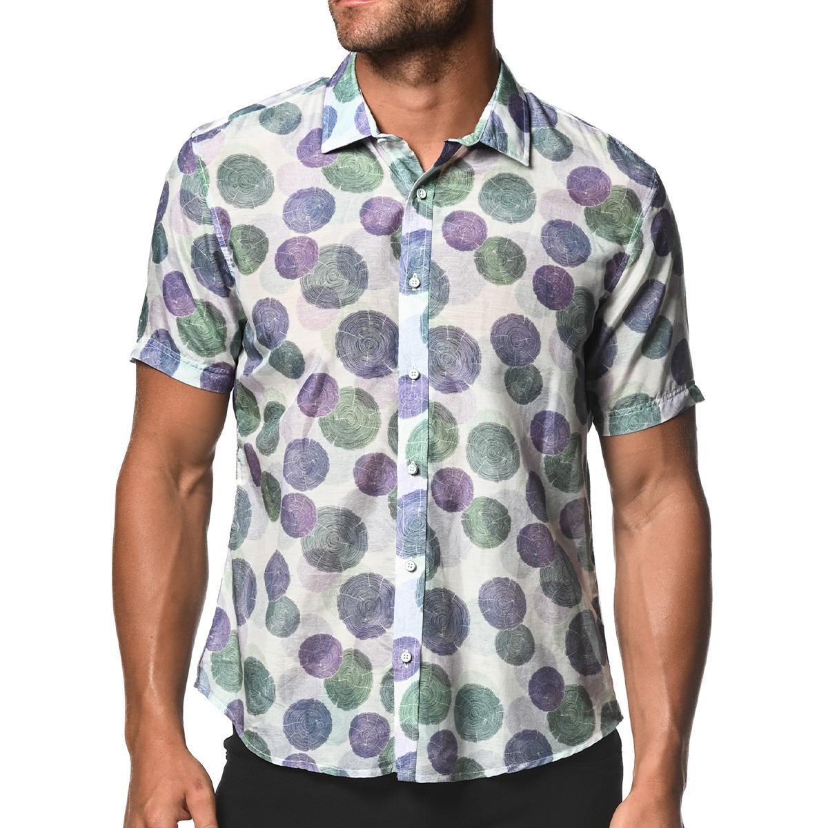 Purple/Mint Stumps Cotton and Silk Short Sleeve Shirt by Postmarc