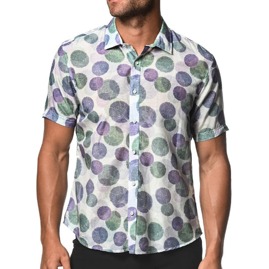 Purple/Mint Stumps Cotton and Silk Short Sleeve Shirt by Postmarc