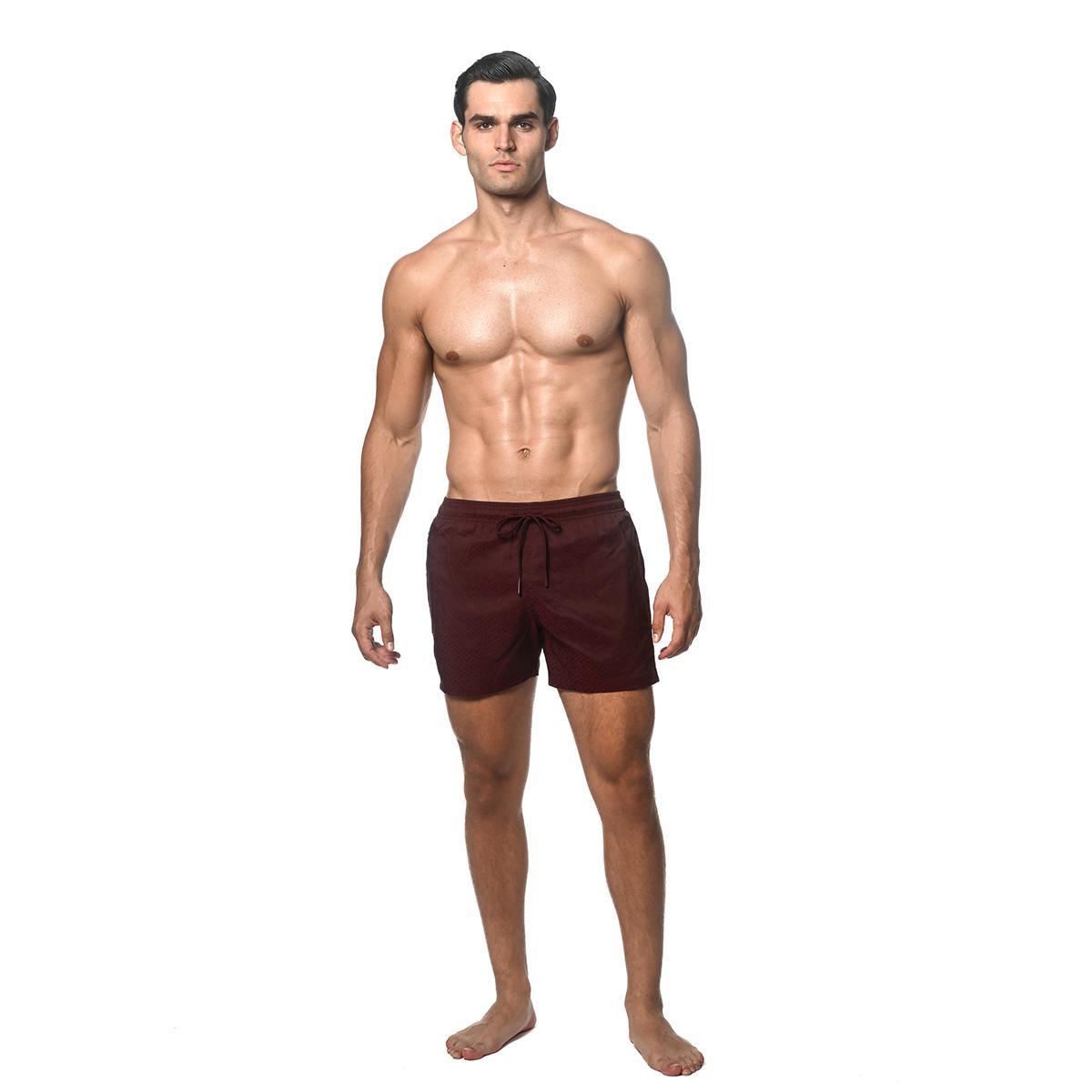 Bordeaux Triad 4.5" Jacquard Swim Shorts with Mesh Lining by Postmarc