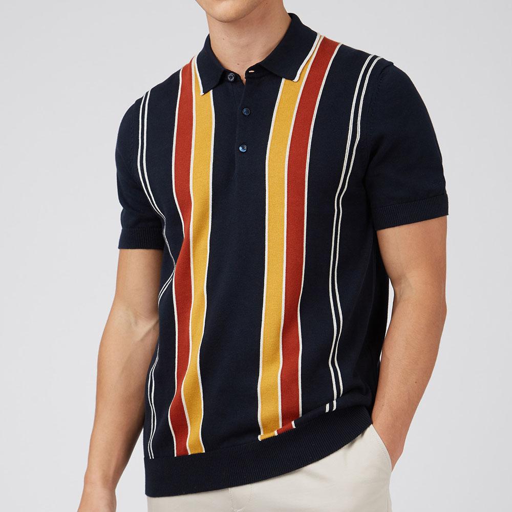 Signature Mod Knit Dark Navy/Sunflower Stripe Polo by Ben Sherman