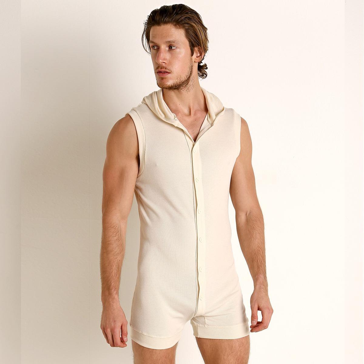 Natural Ribbed Hoodie Body Suit by Rick Majors