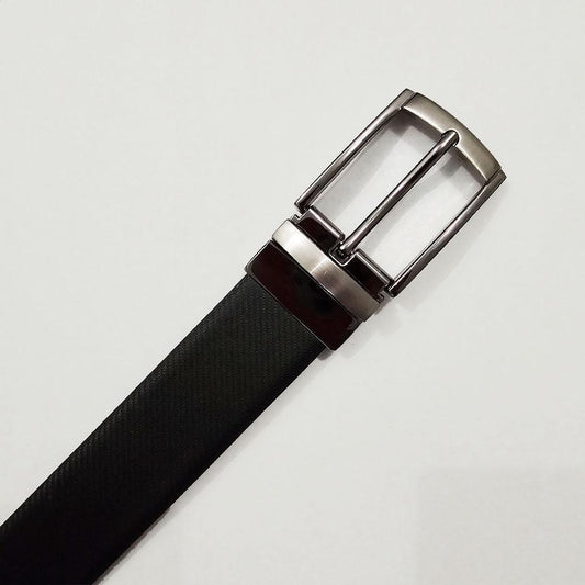 Black Diagonal Texture Leather Reversable Belt with Classic Buckle by Marco Valentino