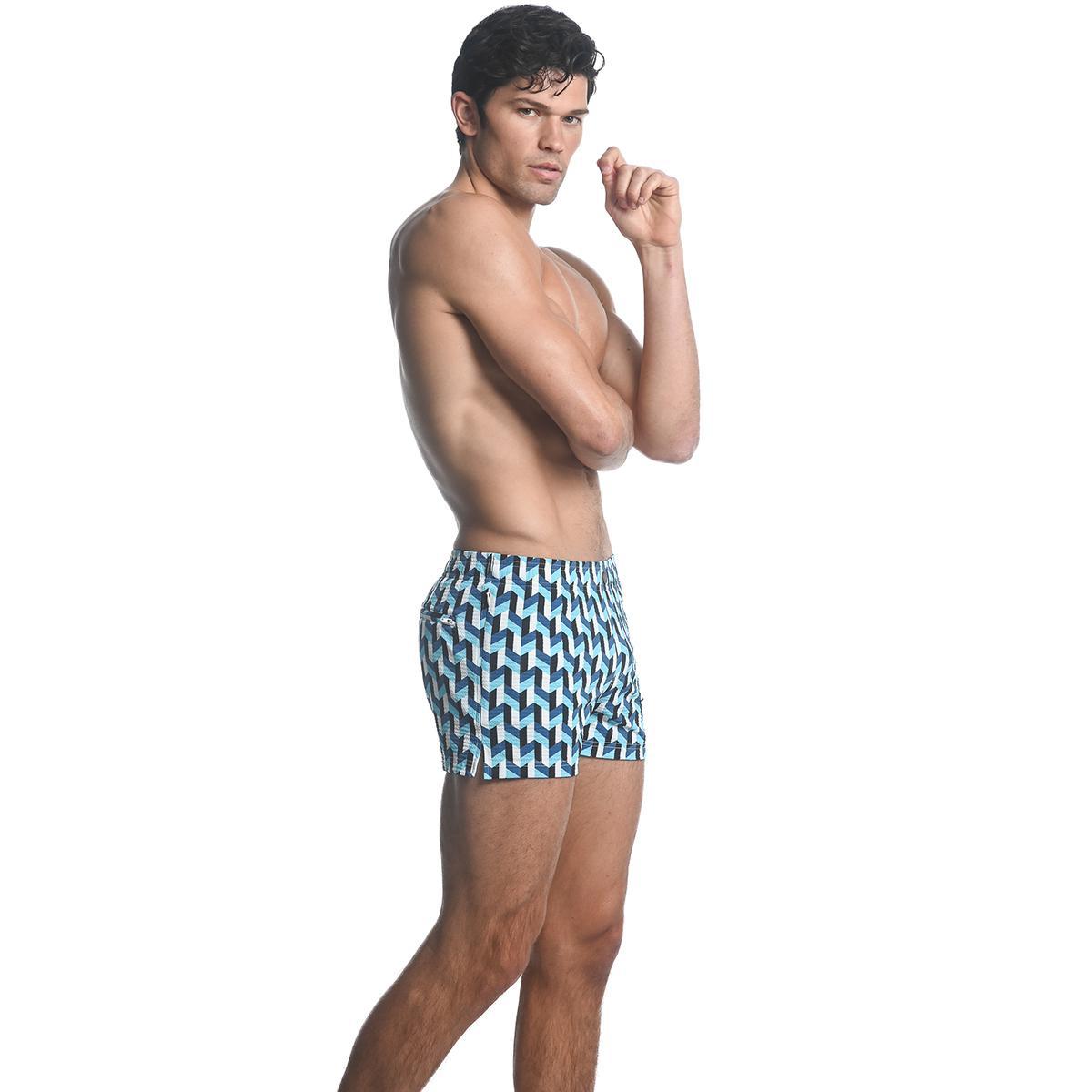 Royal/Cyan 3D Chevron Swim Shorts by Postmarc