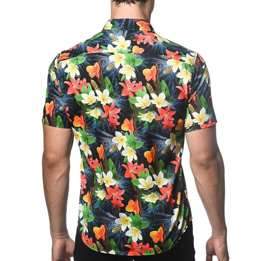 Navy/Crimson Tropics Cotton/Tencel Short Sleeve Shirt by Postmarc
