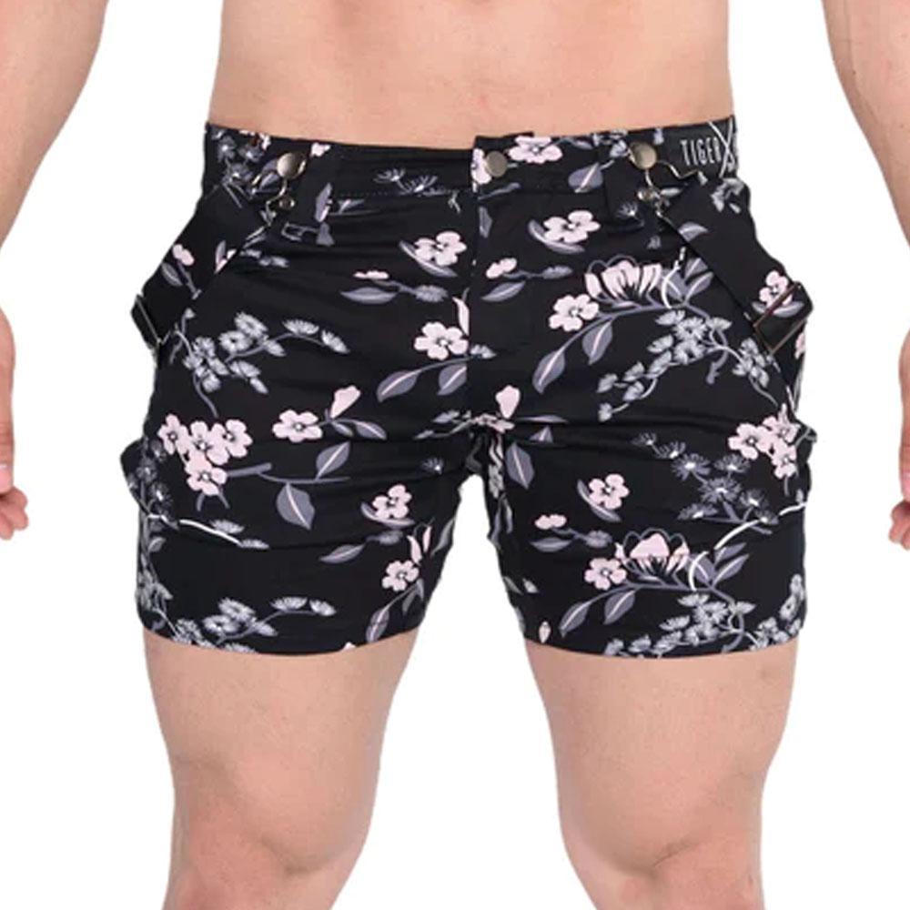 Luq Black Blossom Limited Edition Shorts with Fashion Straps by TigerXHorse Denim
