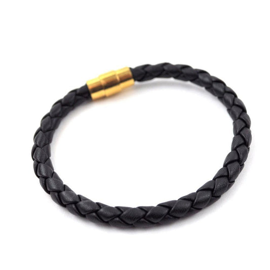 3MM 8" Plain Black Leather Bracelet by Gold Gods