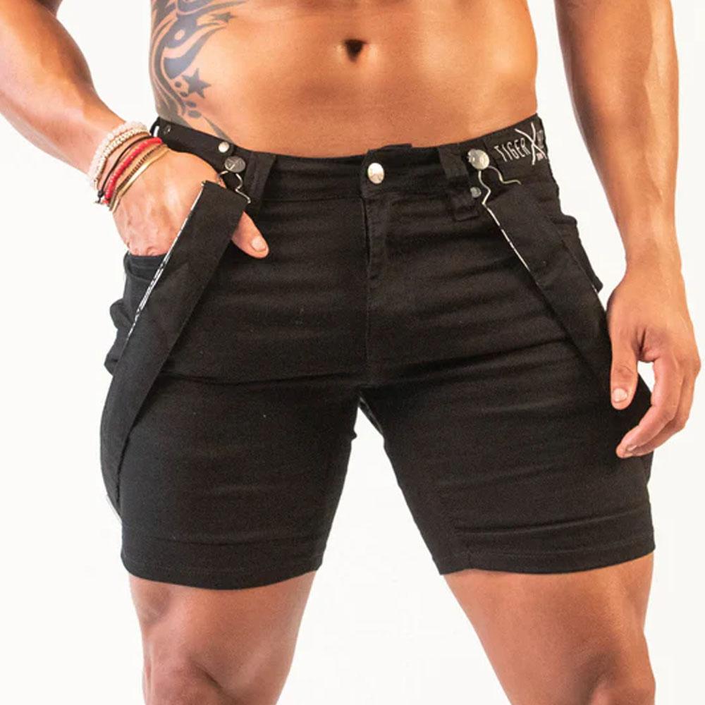 Double Black Romey Shorts with Wearable Straps by TigerXHorse Denim