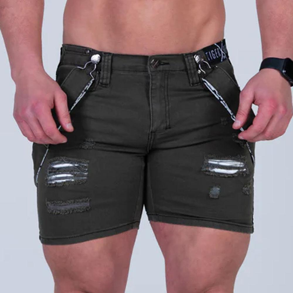 Albert Army Distressed Shorts with Fashion Straps by TigerXHorse Denim