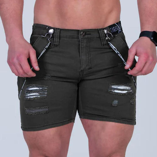 Albert Army Distressed Shorts with Fashion Straps by TigerXHorse Denim