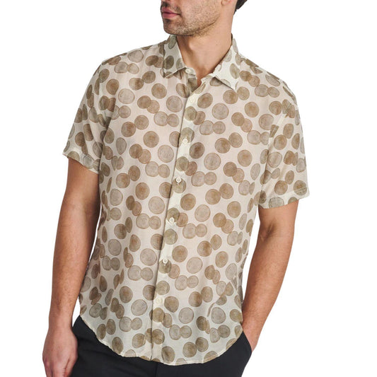 Latte/Espresso Stump Printed Lightweight Cotton/Silk Short Sleeve Woven Shirt by Postmarc