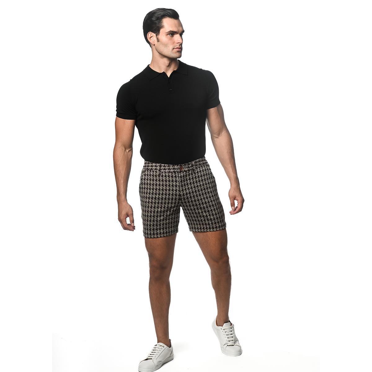Sand/Sienna Houndstooth 6" Inseam Knit Jacquard Chino Shorts by Postmarc