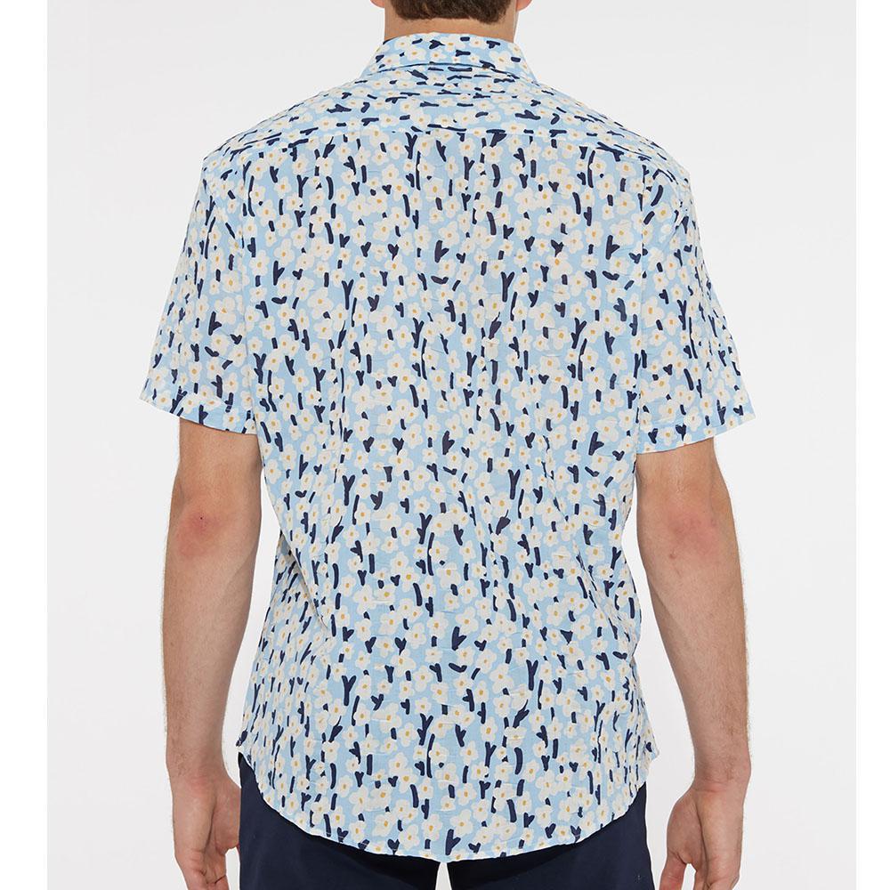 Sky/Navy Floral Cotton Seersucker Woven Short Sleeve Shirt by Postmarc (PM-14106)