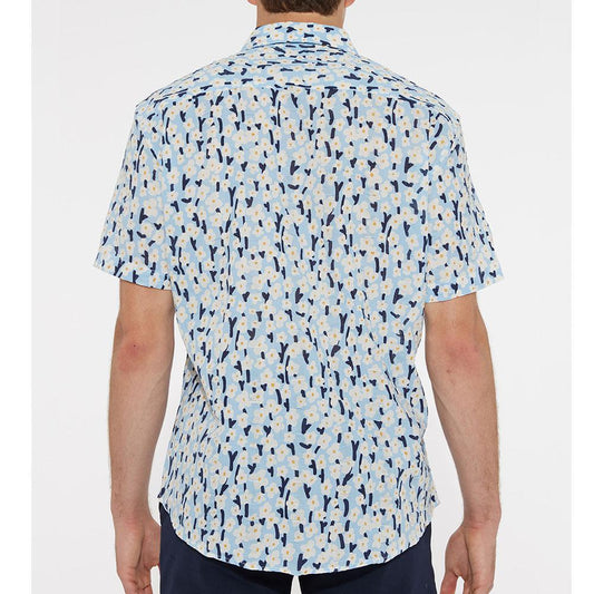Sky/Navy Floral Cotton Seersucker Woven Short Sleeve Shirt by Postmarc (PM-14106)